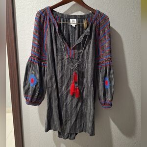 Ivy Jane Women's Black Tunic with Red and Blue Embroidery  Size M